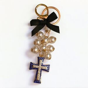 Fashion Purse Charm – Pearl Cluster & Royal Blue Crystal Cross